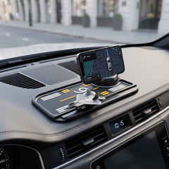Universal Non-Slip Runway Silicone Anti-Skid Mat 360° Rotating Dashboard Car Phone Holder with Sliding Fighter Jet Model & Smartphone Mount