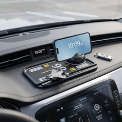 Universal Non-Slip Runway Silicone Anti-Skid Mat 360° Rotating Dashboard Car Phone Holder with Sliding Fighter Jet Model & Smartphone Mount