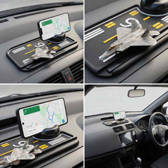 Universal Non-Slip Runway Silicone Anti-Skid Mat 360° Rotating Dashboard Car Phone Holder with Sliding Fighter Jet Model & Smartphone Mount