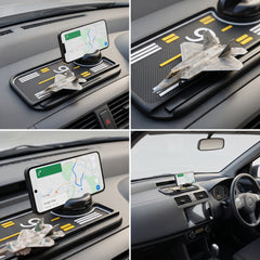 Universal Non-Slip Runway Silicone Anti-Skid Mat 360° Rotating Dashboard Car Phone Holder with Sliding Fighter Jet Model & Smartphone Mount