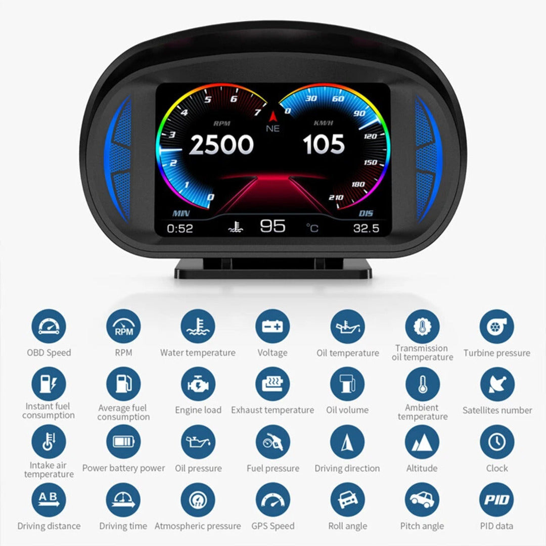 Universal P2 OBD2+GPS HUD Gauge Car Digital Head Up Display Speedometer Turbo RPM Alarm 1 Pc