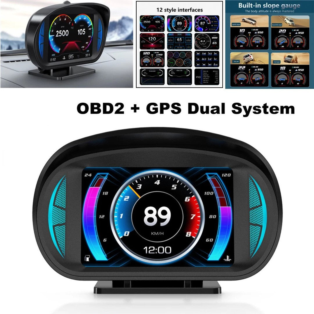 Universal P2 OBD2+GPS HUD Gauge Car Digital Head Up Display Speedometer Turbo RPM Alarm 1 Pc