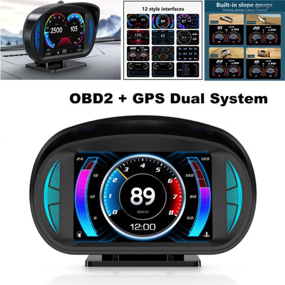 Universal P2 OBD2+GPS HUD Gauge Car Digital Head Up Display Speedometer Turbo RPM Alarm 1 Pc