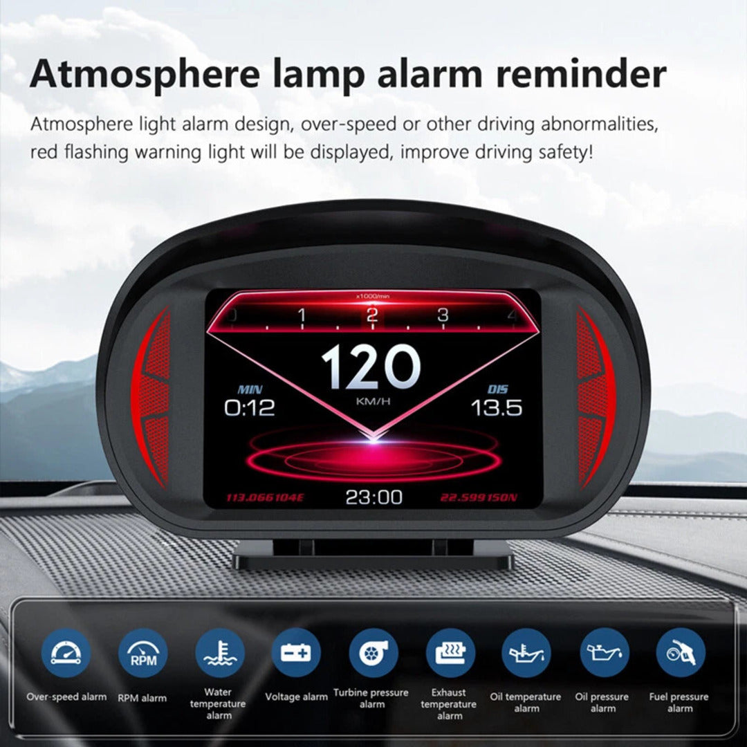 Universal P2 OBD2+GPS HUD Gauge Car Digital Head Up Display Speedometer Turbo RPM Alarm 1 Pc