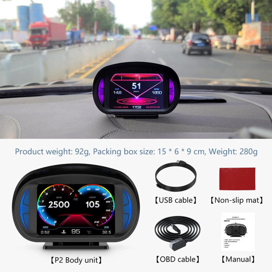 Universal P2 OBD2+GPS HUD Gauge Car Digital Head Up Display Speedometer Turbo RPM Alarm 1 Pc