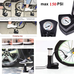 Universal Portable Air Tyre Pressure Pump Single Cylinder Foot Pump For Bike And Car in Premium Quality
