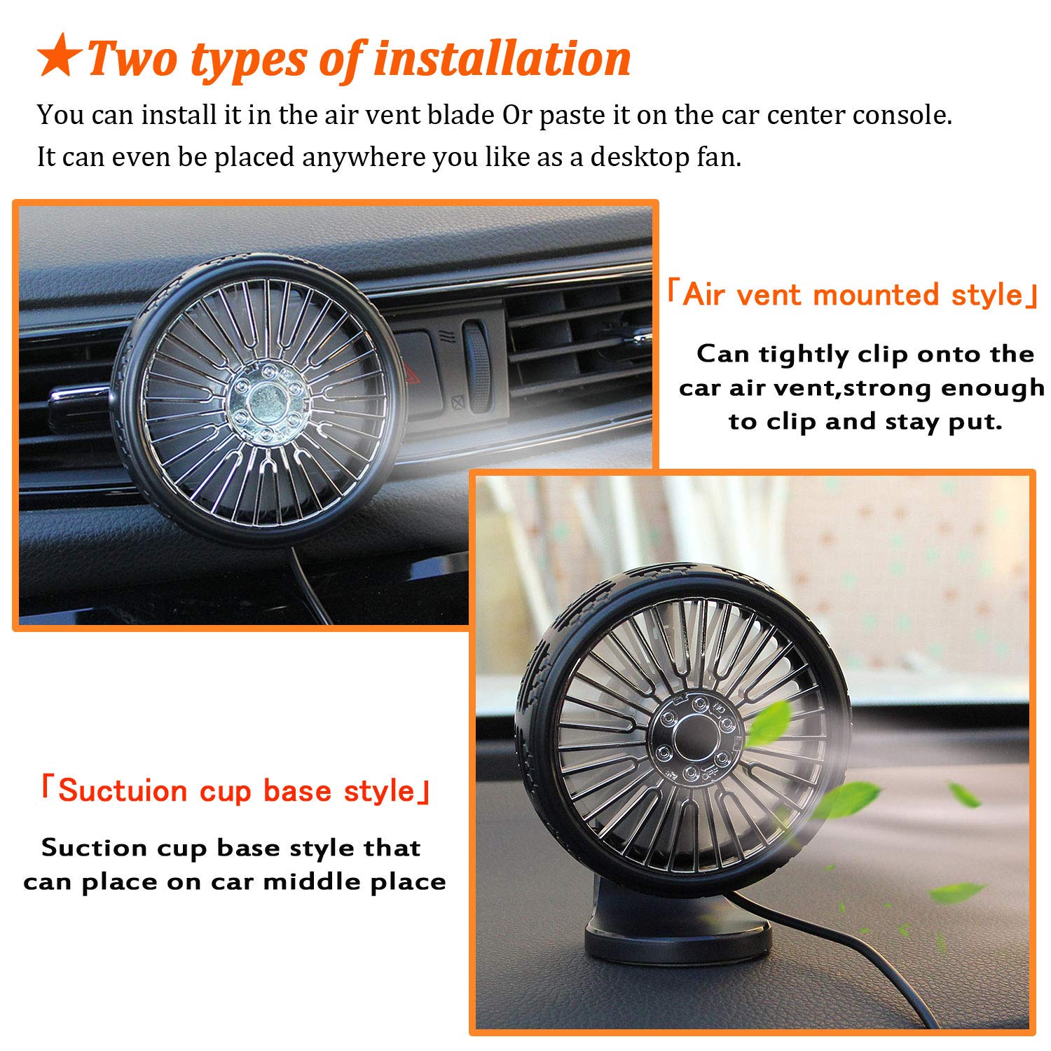 Universal Portable Mini Tire Shape Car Fan 3 Speeds Usb Fan For Car 1 Pc