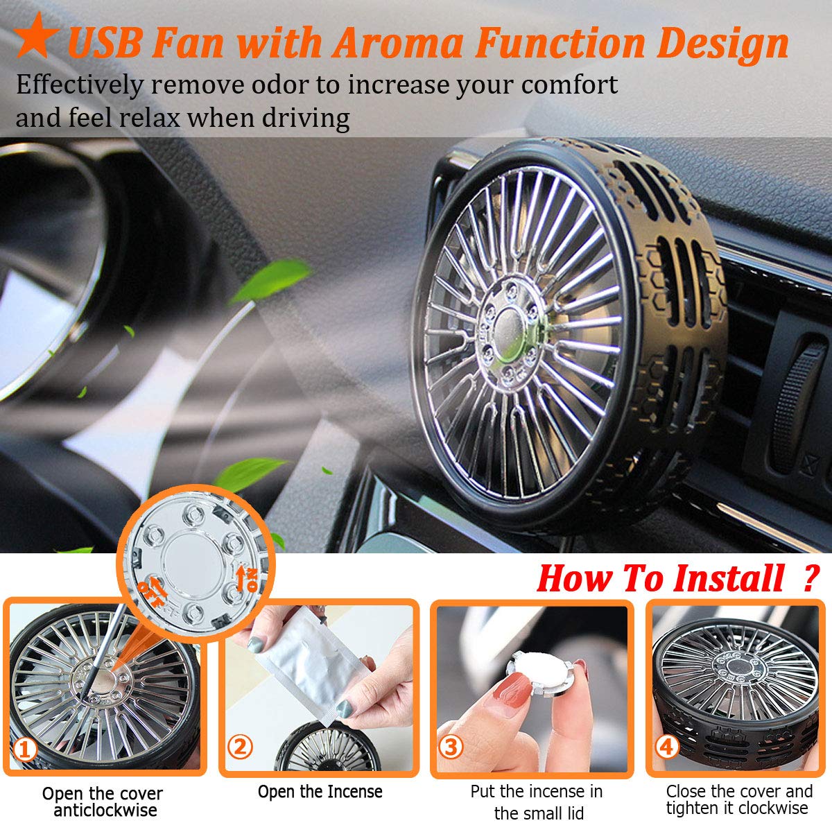 Universal Portable Mini Tire Shape Car Fan 3 Speeds Usb Fan For Car 1 Pc