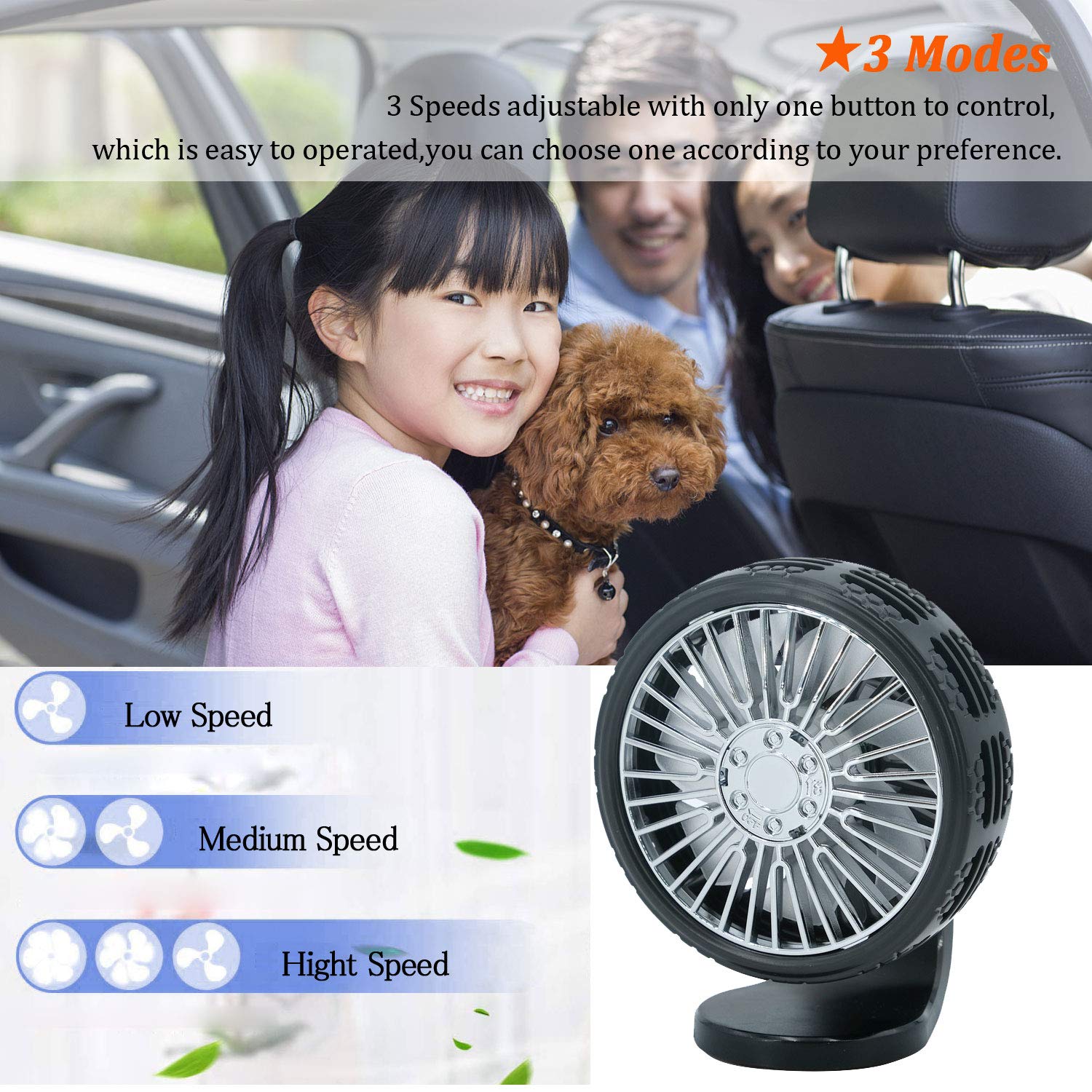Universal Portable Mini Tire Shape Car Fan 3 Speeds Usb Fan For Car 1 Pc