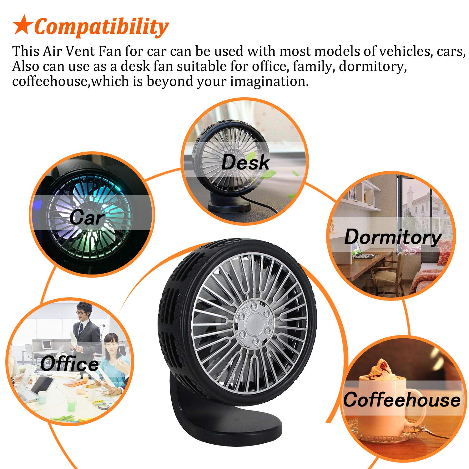 Universal Portable Mini Tire Shape Car Fan 3 Speeds Usb Fan For Car 1 Pc