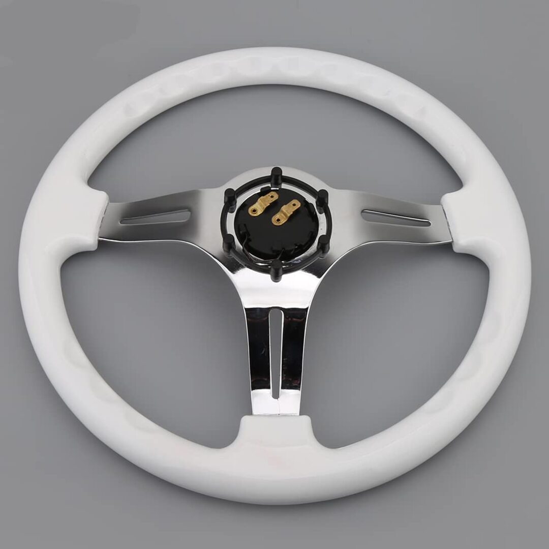 Universal Semi Dish White Chrome Steering Wheel In Premium Quality For Car 1 Pc