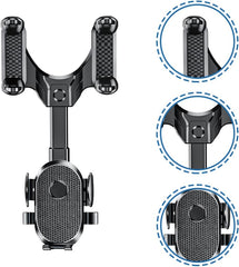 Universal Upgraded Car Phone Holder, Multifunctional Adjustable Rear View Mirror Car Mount for All Smartphones