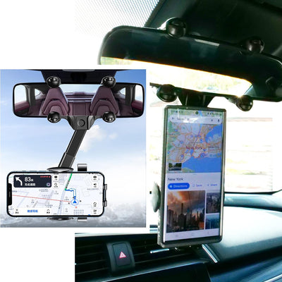 Universal Upgraded Car Phone Holder, Multifunctional Adjustable Rear View Mirror Car Mount for All Smartphones