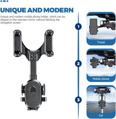 Universal Upgraded Car Phone Holder, Multifunctional Adjustable Rear View Mirror Car Mount for All Smartphones