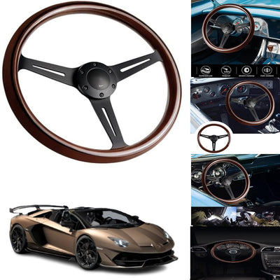 Universal Vintage Style Classic Steering Wheel Wood with Polished Sports Steering Wheel 1 Pc