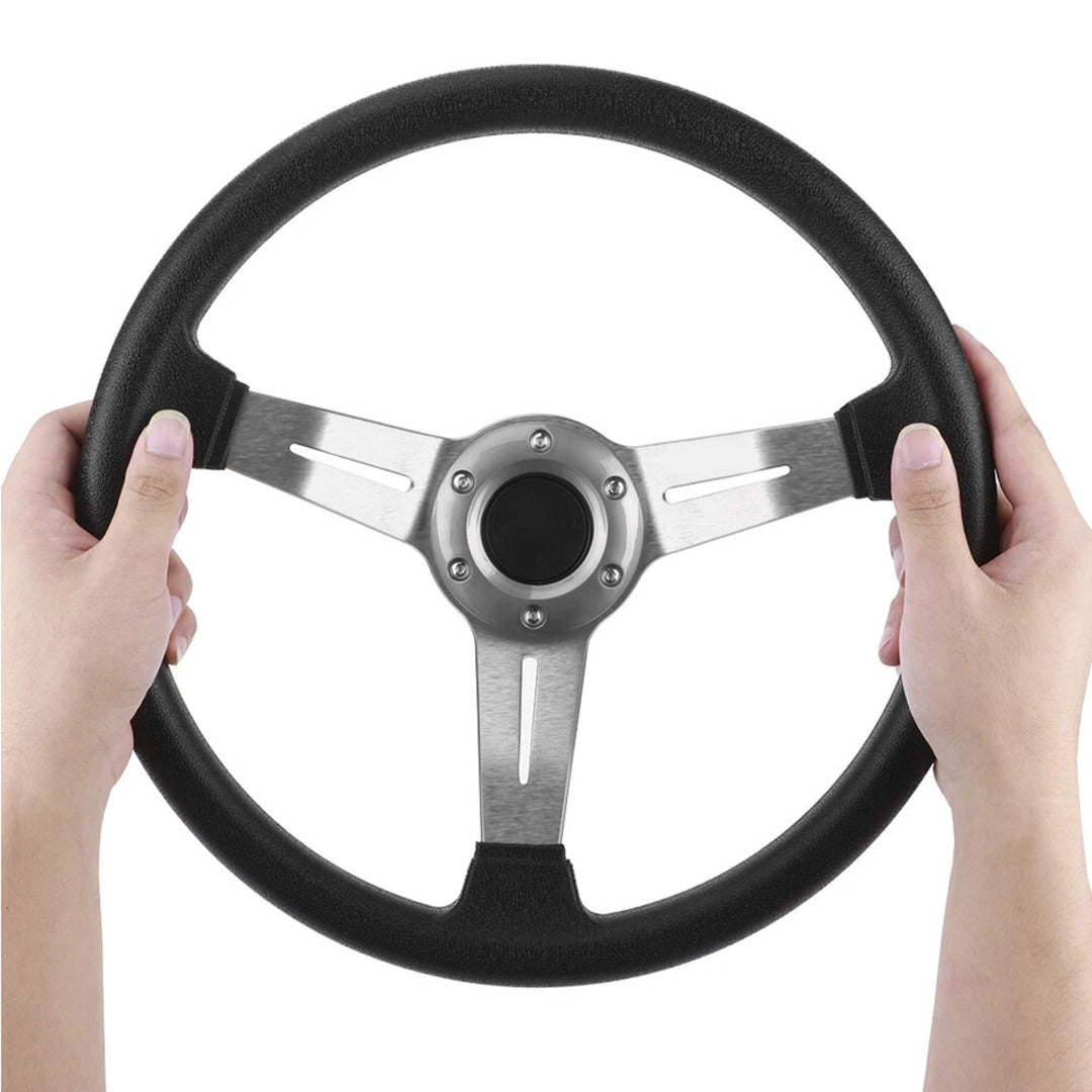 Universal Deep Dish Premium Quality Steering Silver 1 Pc