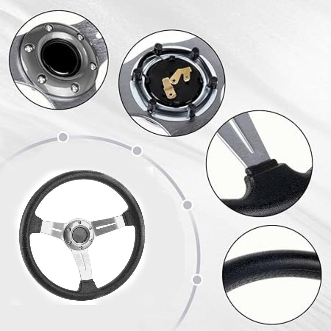 Universal Deep Dish Premium Quality Steering Silver 1 Pc