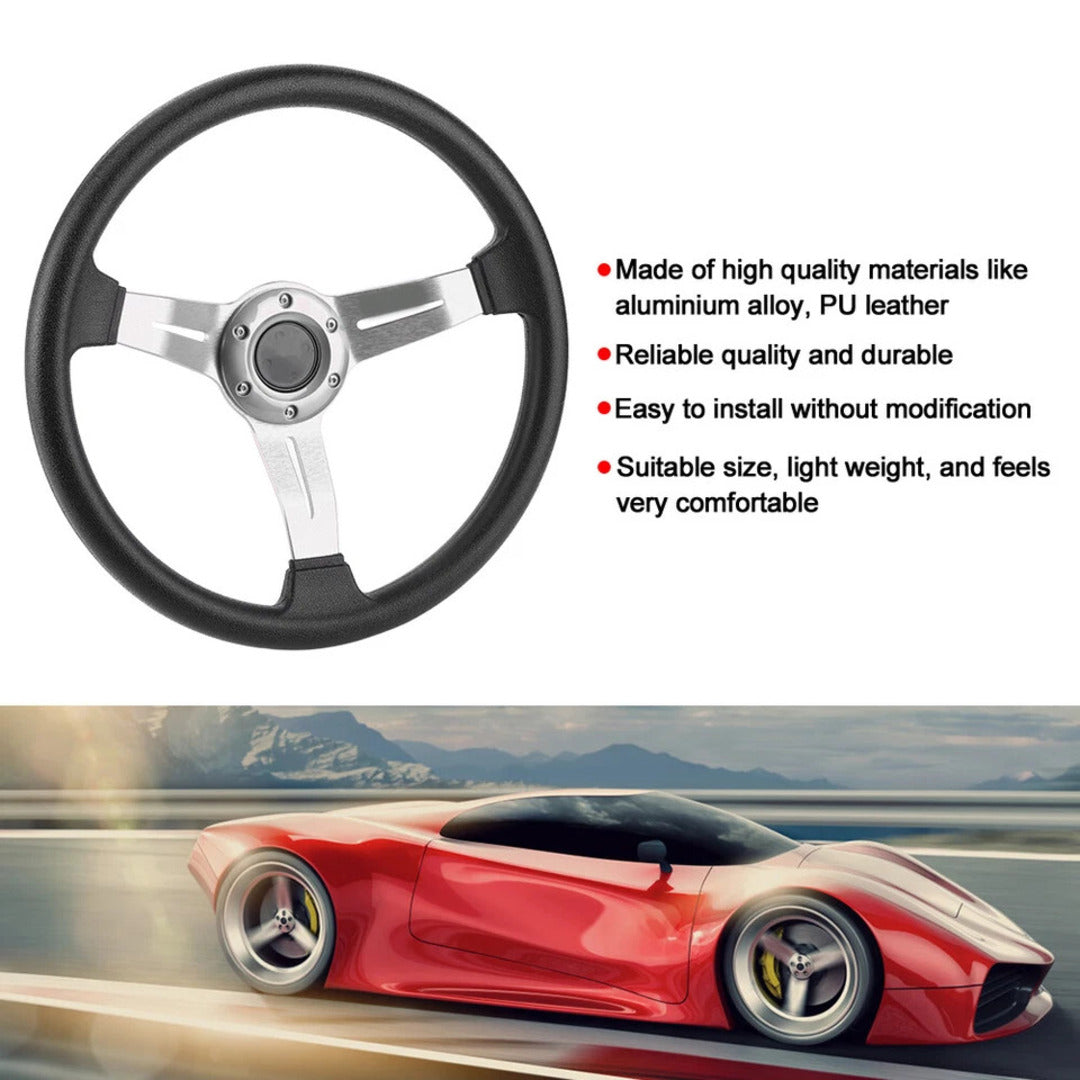 Universal Deep Dish Premium Quality Steering Silver 1 Pc