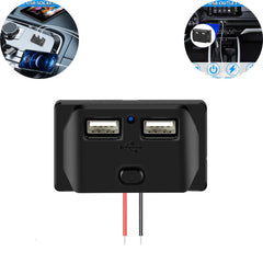 Universal Dual USB Socket Car Charger Quick Charge Socket Panel with Spring Cover And Switch 12V-24V 1 Pc