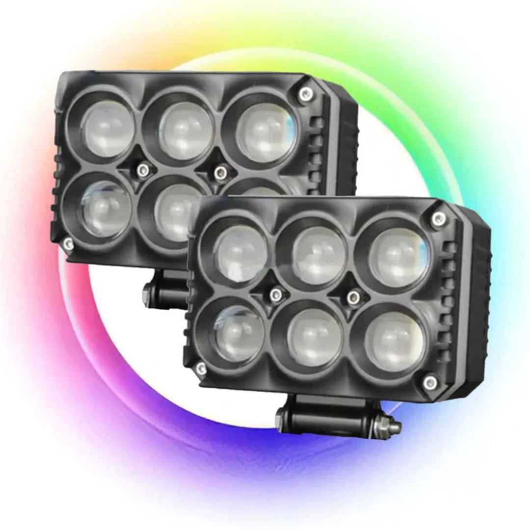 2 Pcs Set Universal HJG 6 SMD Fog Light Dual Color With RGB Function in Metal Body