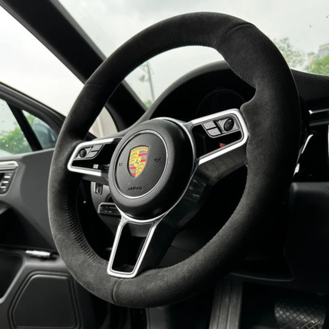 Universal Hand sewing Top Alcantara Steering Wheel Cover 1 Pc (Black)