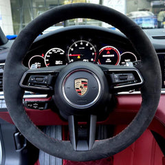 Universal Hand sewing Top Alcantara Steering Wheel Cover 1 Pc (Black)