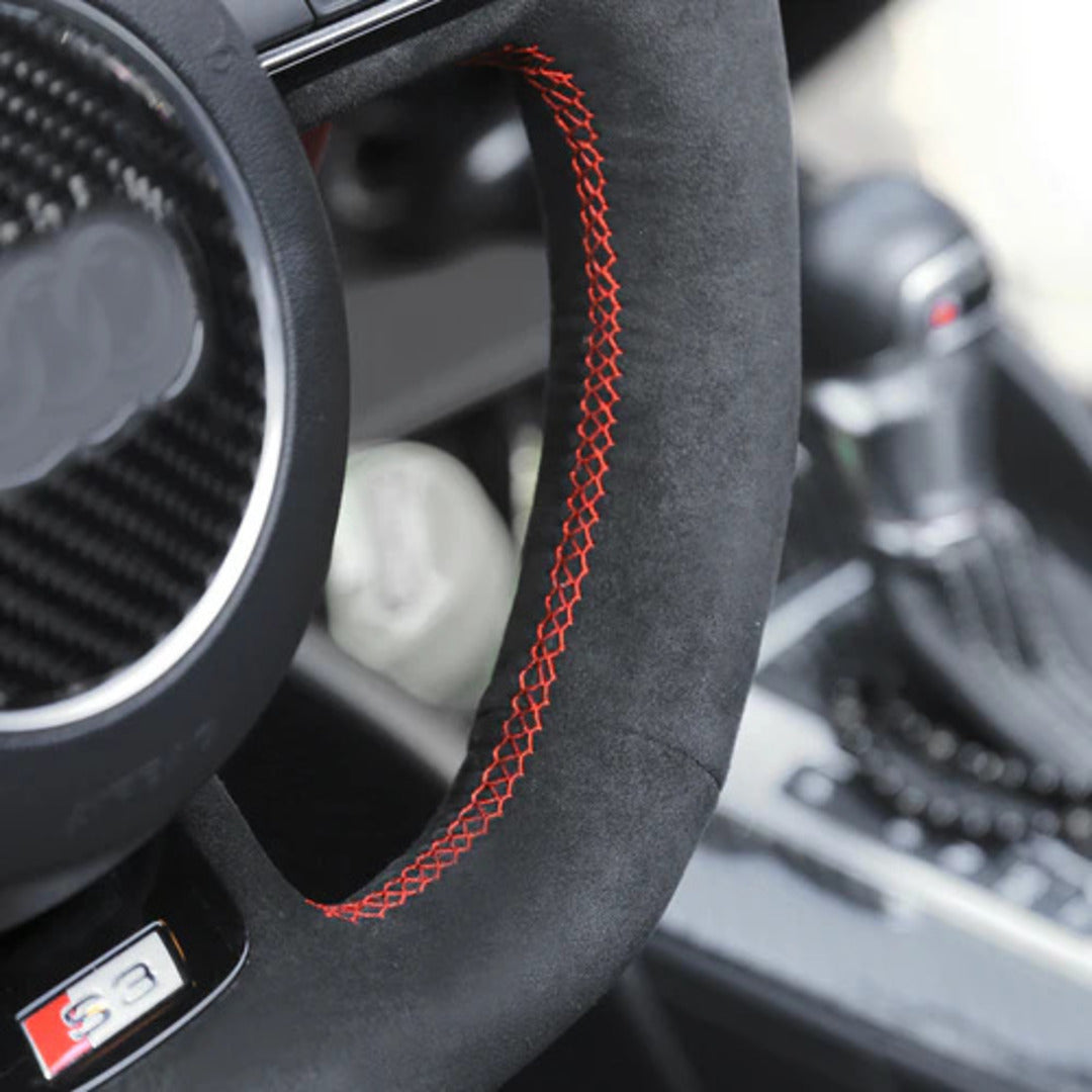 Universal Hand sewing Top Alcantara Steering Wheel Cover 1 Pc (Black)
