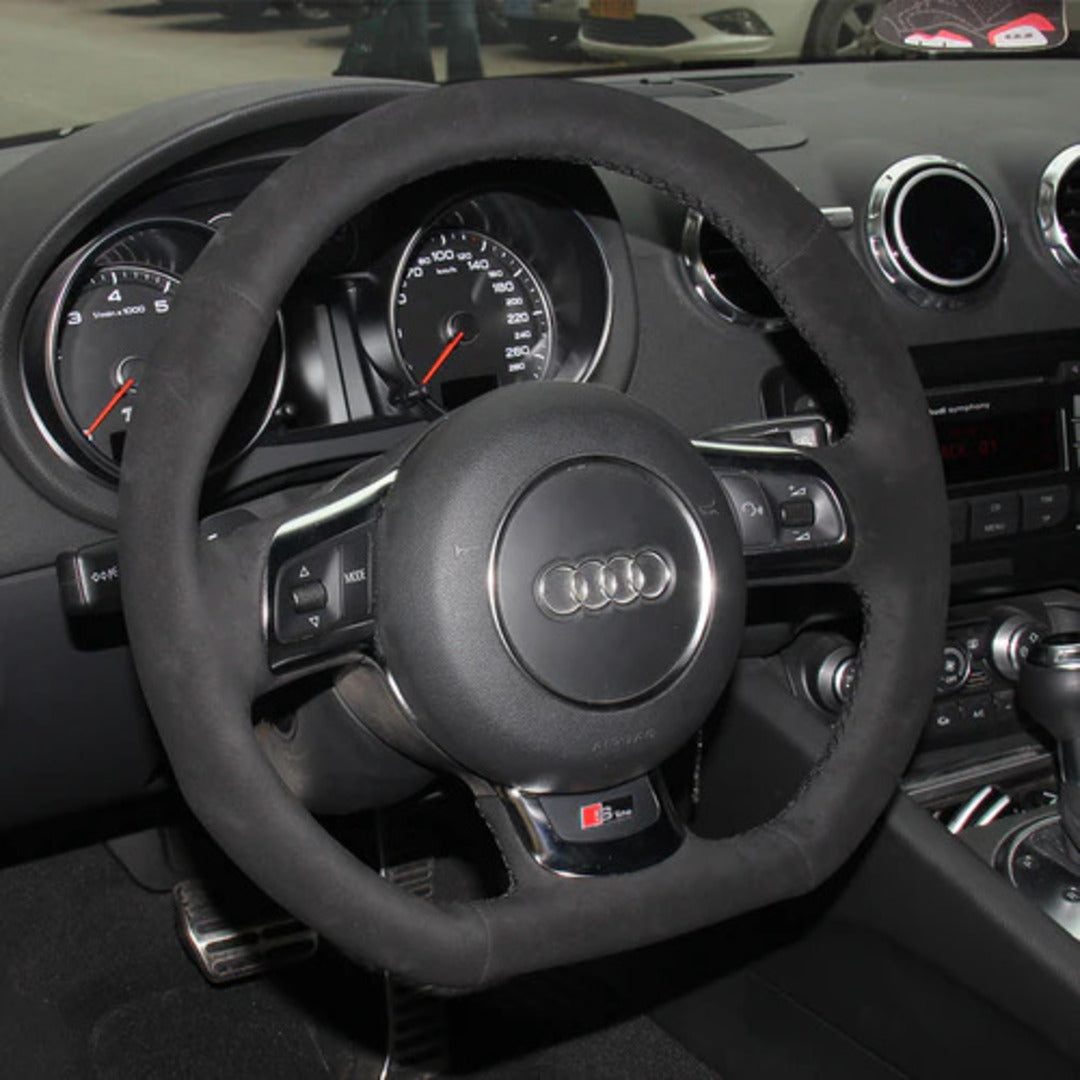 Universal Hand sewing Top Alcantara Steering Wheel Cover 1 Pc (Black)