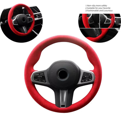 Universal Hand sewing Top Alcantara Steering Wheel Cover 1 Pc (Red)