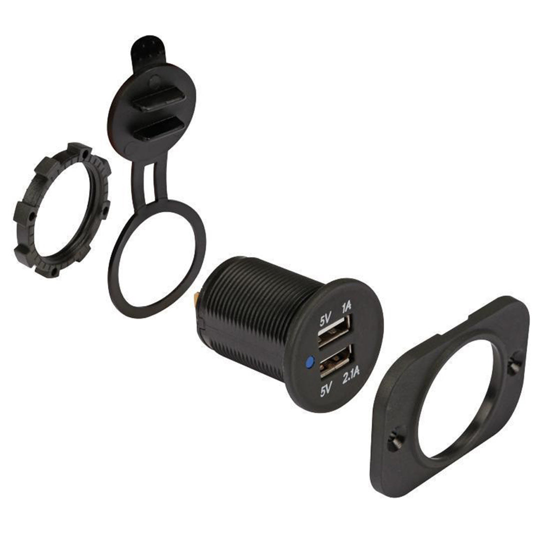 Universal In Dash Flush Mount Dual Car - Jeep USB Charger Panel 2 USB 2.1 A - 1.2 A
