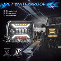 Universal Jeep LED Headlight Projector Bracket Style 5x7 Square Sealed Beam With DRL Hi-Low 2 Pcs Set