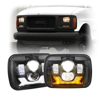 Universal Jeep LED Headlight Projector Shark Style 5x7 Square Sealed Beam With DRL Hi-Low 2 Pcs Set