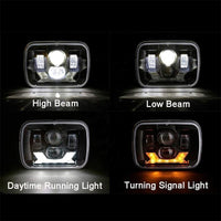 Universal Jeep LED Headlight Projector Shark Style 5x7 Square Sealed Beam With DRL Hi-Low 2 Pcs Set