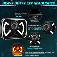 Universal Jeep LED Headlight Projector X Style 5x7 Square Sealed Beam With DRL Hi-Low 2 Pcs Set