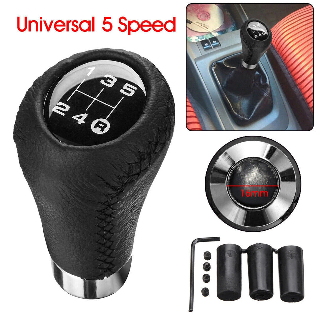 Universal PU Leather 5 Speed Gear Shift Knob Manual Transmission Shift ...