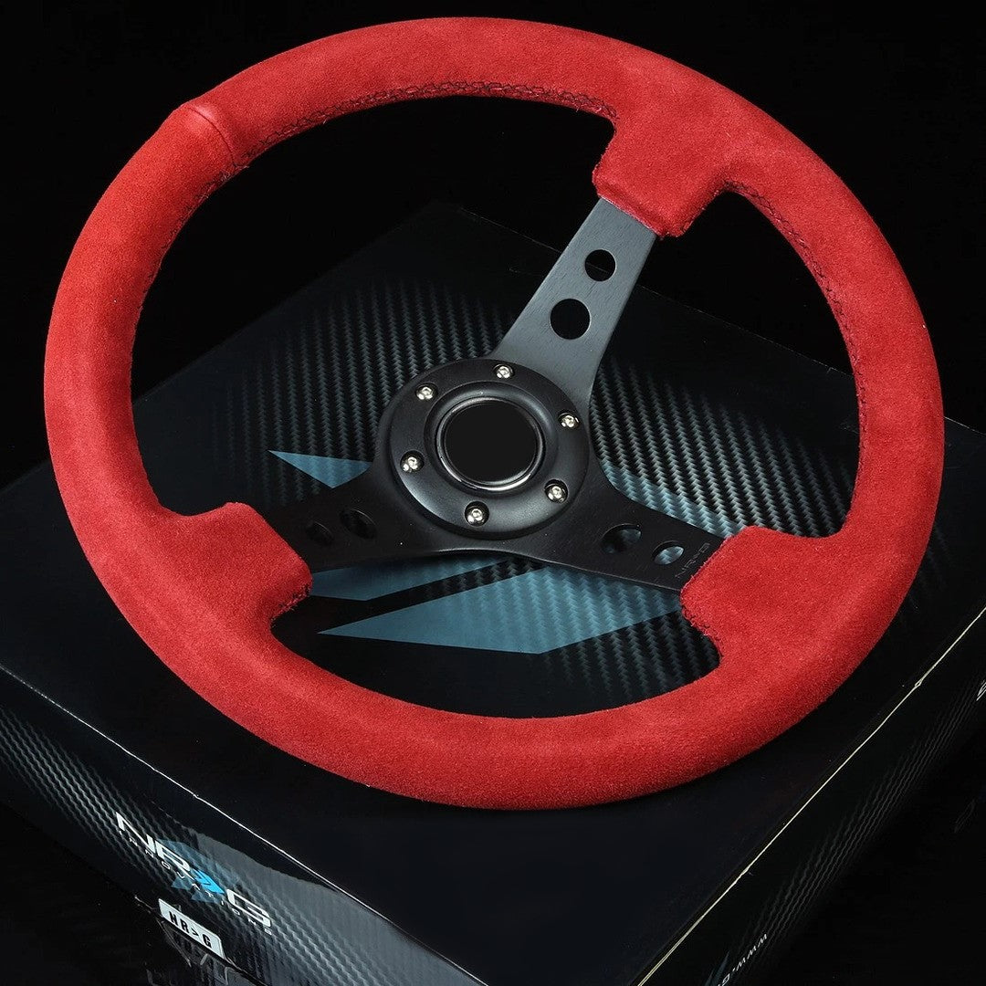 Universal Red Deep Dish Steering With Premium Quality In Alcantara Staff