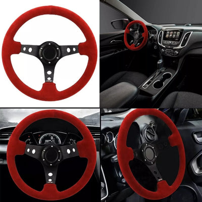 Universal Red Deep Dish Steering With Premium Quality In Alcantara Staff