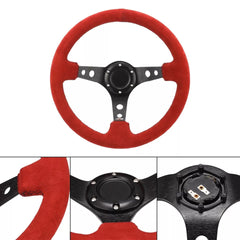 Universal Red Deep Dish Steering With Premium Quality In Alcantara Staff