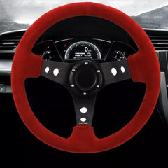 Universal Red Deep Dish Steering With Premium Quality In Alcantara Staff