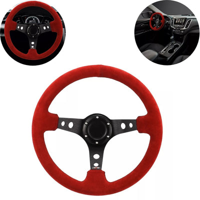 Universal Red Deep Dish Steering With Premium Quality In Alcantara Staff