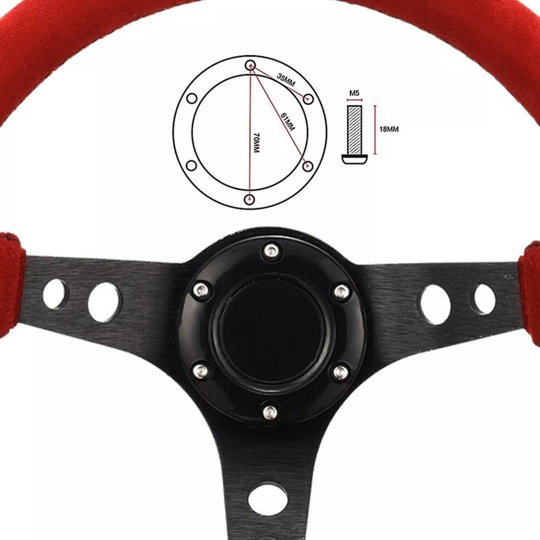 Universal Red Deep Dish Steering With Premium Quality In Alcantara Staff