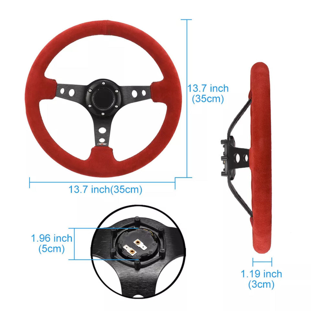 Universal Red Deep Dish Steering With Premium Quality In Alcantara Staff
