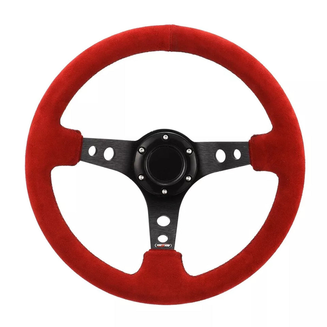 Universal Red Deep Dish Steering With Premium Quality In Alcantara Staff