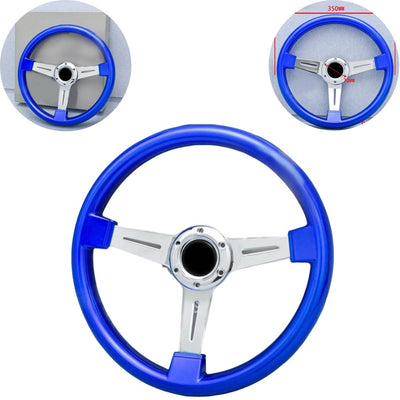 Universal Semi Dish Blue Chrome Steering Wheel In Premium Quality For Car 1 Pc