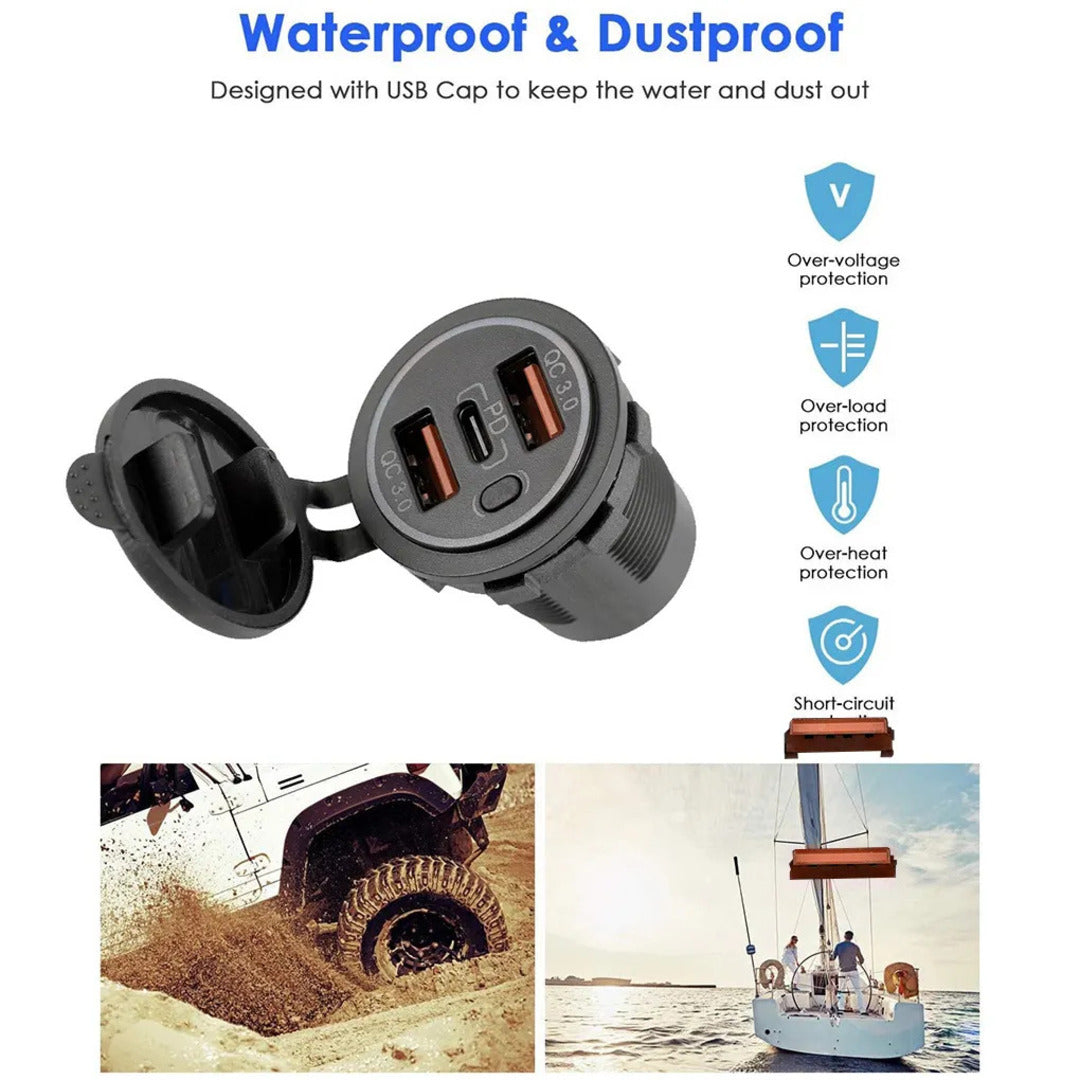 1 Pc Universal USB Dual QC3.0 Rapid Charger Triple Power Socket Car Charger Compatible with PD Type C 12-24v
