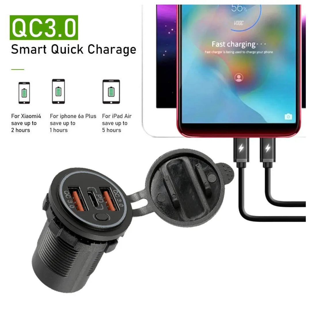 1 Pc Universal USB Dual QC3.0 Rapid Charger Triple Power Socket Car Charger Compatible with PD Type C 12-24v