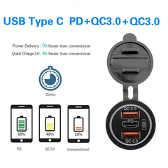 1 Pc Universal USB Dual QC3.0 Rapid Charger Triple Power Socket Car Charger Compatible with PD Type C 12-24v