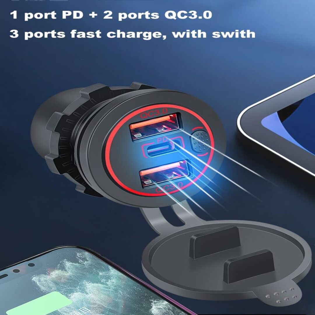 1 Pc Universal USB Dual QC3.0 Rapid Charger Triple Power Socket Car Charger Compatible with PD Type C 12-24v