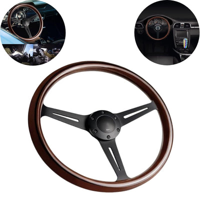 Universal Vintage Style Classic Steering Wheel Wood with Polished Sports Steering Wheel 1 Pc