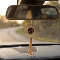 1 Pc Universal Islam Crystal Round Metal Pendant Arabic Calligraphy Hanging Decoration Piece For Car (Black)